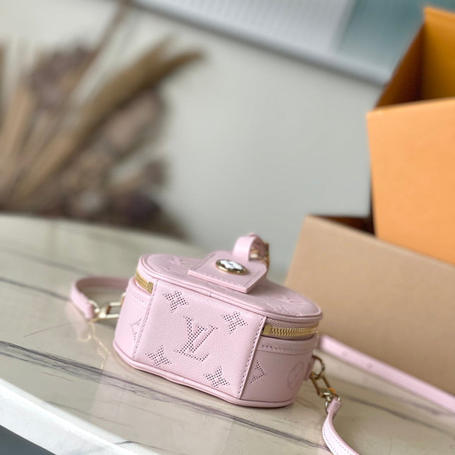MINI BOITE CHAPEAU 13 IN LIGHT PINK MONOGRAM PERFORATED CALFSKIN