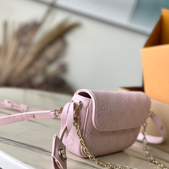 WALLET ON CHAIN IVY 23 IN LIGHT PINK MONOGRAM PERFORATED CALFSKIN GOLD HARDWARE