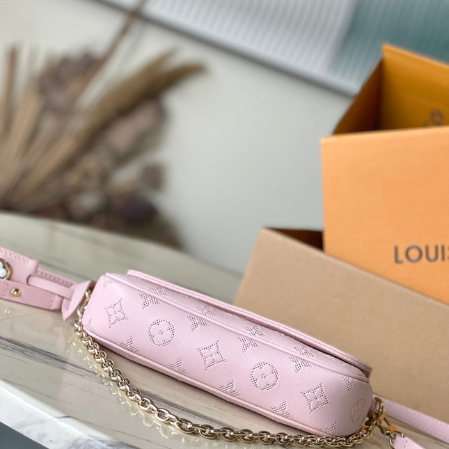 WALLET ON CHAIN IVY 23 IN LIGHT PINK MONOGRAM PERFORATED CALFSKIN GOLD HARDWARE