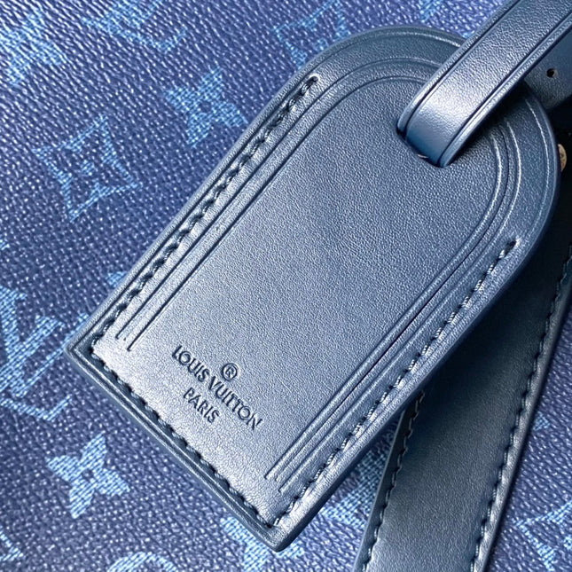 KEEPALL BANDOULIÈRE 55 IN NAVY GREEN MONOGRAM GRADIENT CANVAS