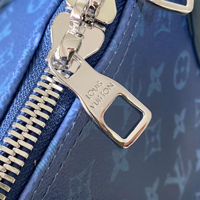 KEEPALL BANDOULIÈRE 55 IN NAVY GREEN MONOGRAM GRADIENT CANVAS