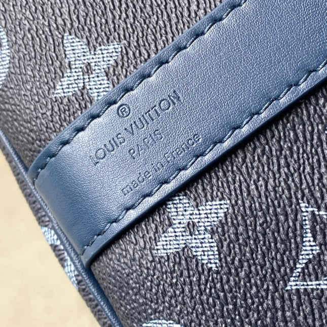 KEEPALL BANDOULIÈRE 55 IN NAVY GREEN MONOGRAM GRADIENT CANVAS