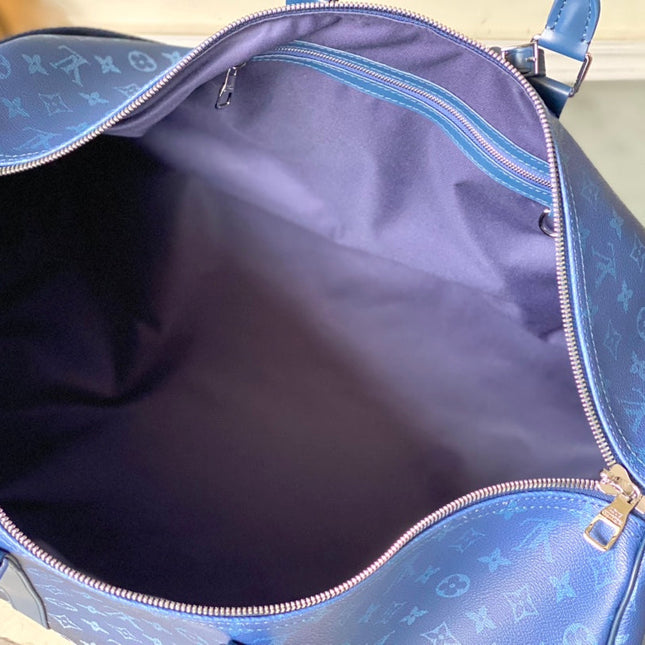 KEEPALL BANDOULIÈRE 55 IN NAVY GREEN MONOGRAM GRADIENT CANVAS