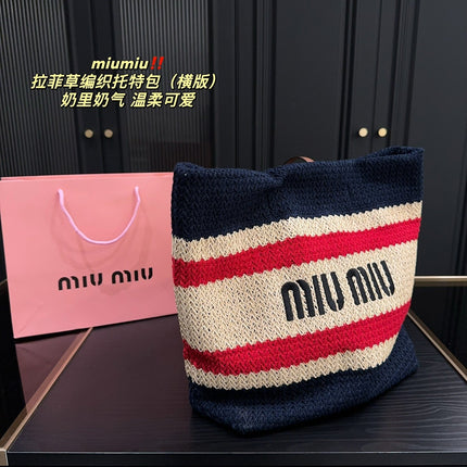 TOTE BAG 36 IN COLORFUL HORIZONTAL RAFFIA WOVEN