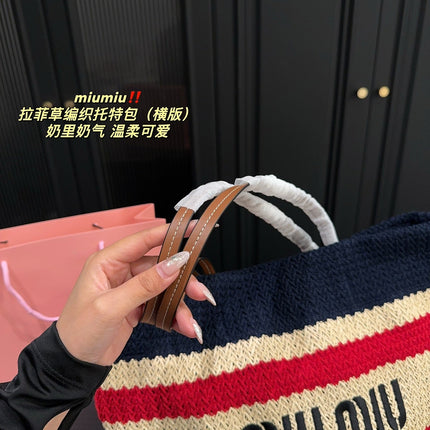 TOTE BAG 36 IN COLORFUL HORIZONTAL RAFFIA WOVEN