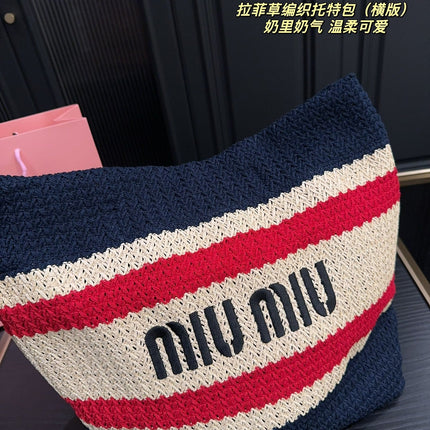 TOTE BAG 36 IN COLORFUL HORIZONTAL RAFFIA WOVEN