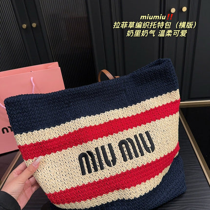 TOTE BAG 36 IN COLORFUL HORIZONTAL RAFFIA WOVEN