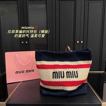 TOTE BAG 36 IN COLORFUL HORIZONTAL RAFFIA WOVEN