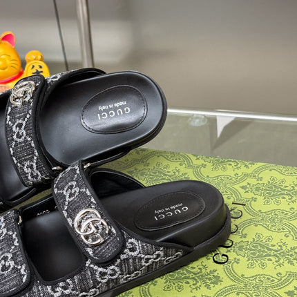 GG SANDALS IN BLACK FABRIC AND CALFSKIN WITH SILVER HARDWARE