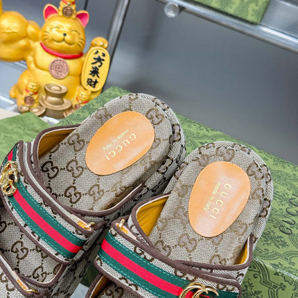 GG SANDALS 22 IN BEIGE FABRIC WITH GOLD HARDWARE