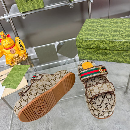 GG SANDALS 22 IN BEIGE FABRIC WITH GOLD HARDWARE