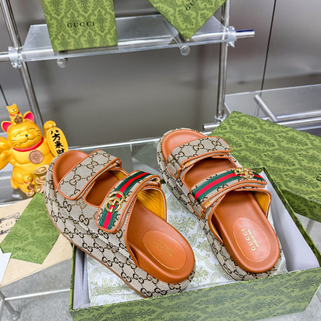 GG SANDALS 22 IN ORANGE CALFSKIN AND BEIGE FABRIC WITH GOLD HARDWARE