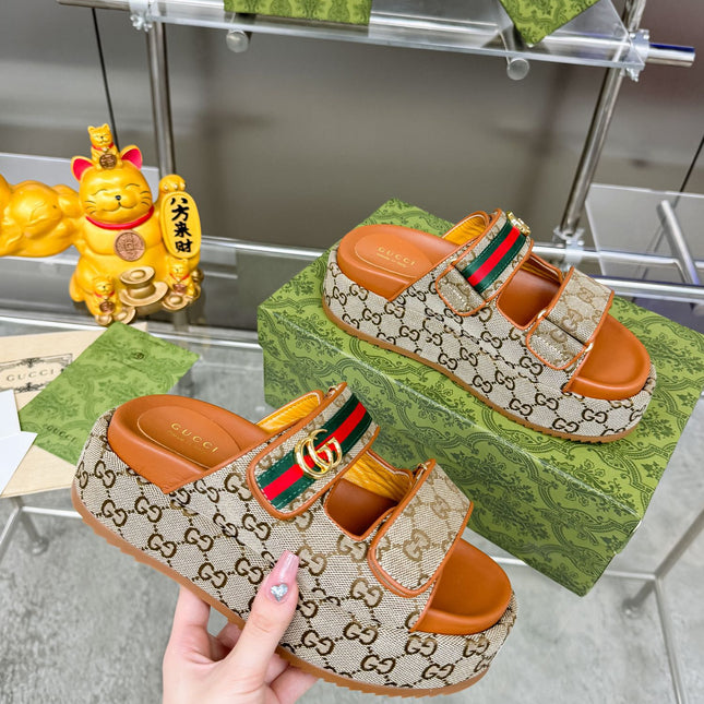 GG SANDALS 22 IN ORANGE CALFSKIN AND BEIGE FABRIC WITH GOLD HARDWARE