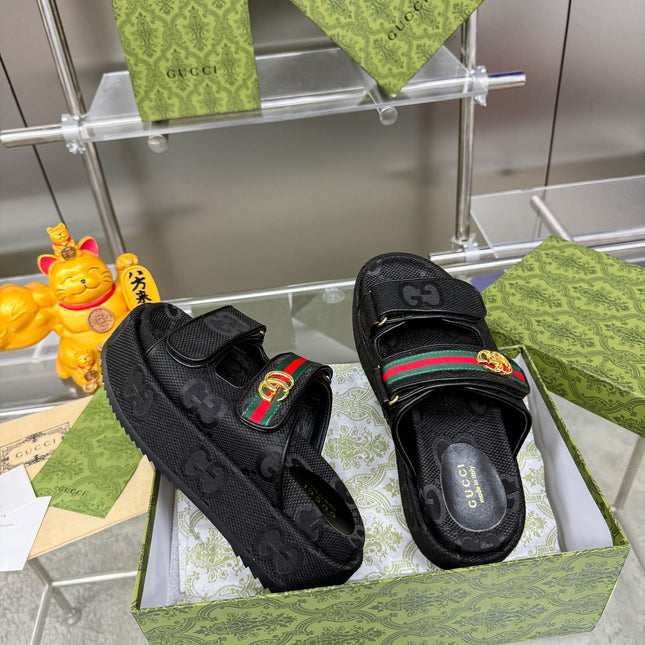 GG SANDALS 22 IN BLACK FABRIC WITH GOLD HARDWARE