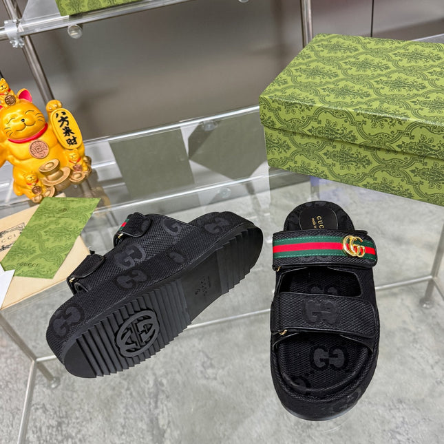 GG SANDALS 22 IN BLACK FABRIC WITH GOLD HARDWARE