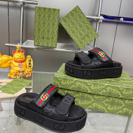 GG SANDALS 22 IN BLACK FABRIC WITH GOLD HARDWARE