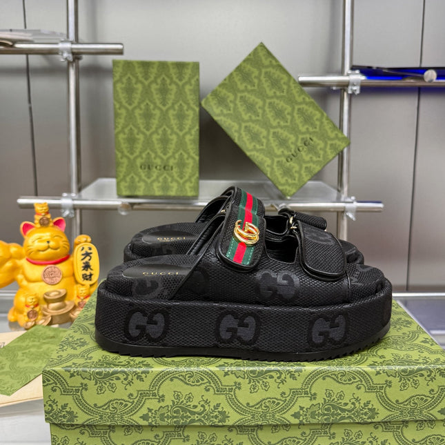 GG SANDALS 22 IN BLACK FABRIC WITH GOLD HARDWARE