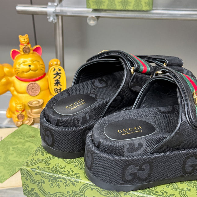 GG SANDALS 22 IN BLACK FABRIC WITH GOLD HARDWARE