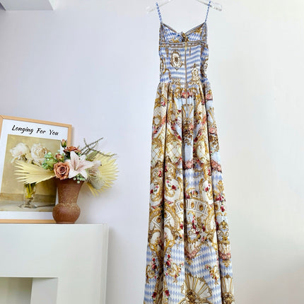 CAMILLA PRINTED SILK STRAP MAXI DRESS 270279