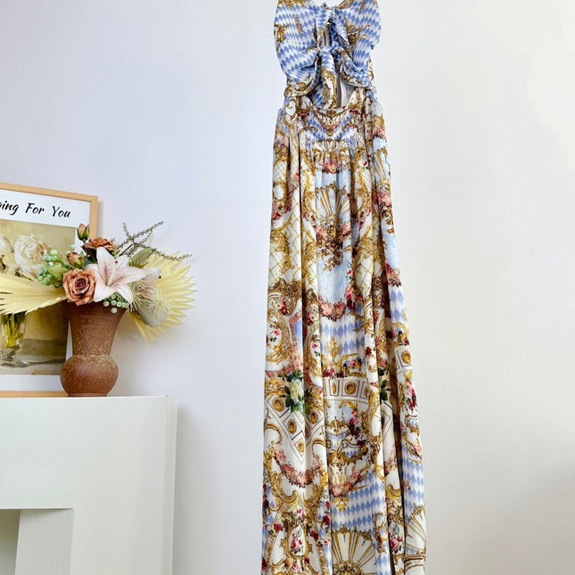 CAMILLA PRINTED SILK STRAP MAXI DRESS 270279