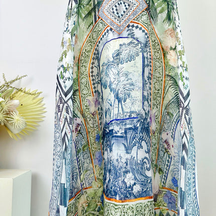CAMILLA PRINTED SILK STRAP MAXI DRESS 270274