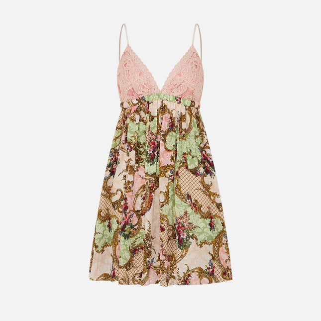 CAMILLA PRINTED SILK V-NECK MINI DRESS 270304