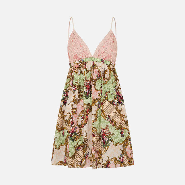 CAMILLA PRINTED SILK V-NECK MINI DRESS 270304