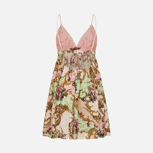 CAMILLA PRINTED SILK V-NECK MINI DRESS 270304