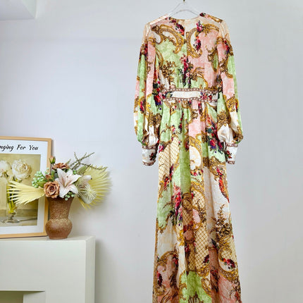 CAMILLA PRINTED SILK V-NECK MAXI DRESS 270290