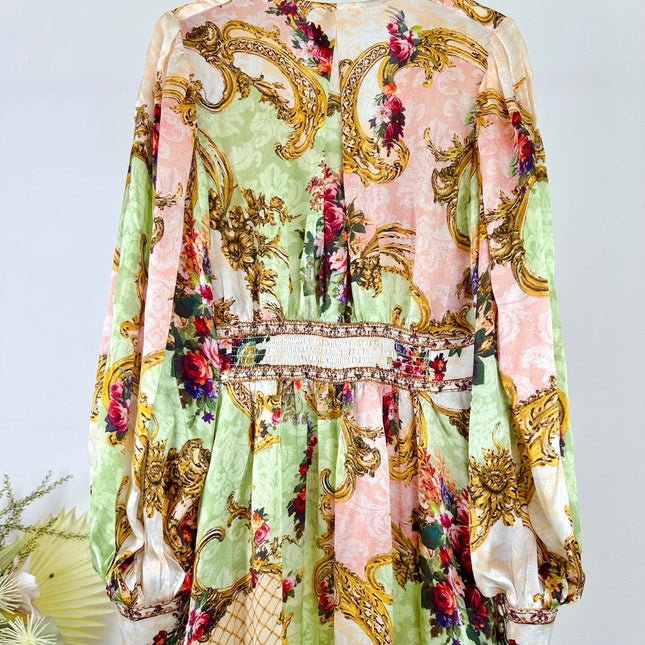 CAMILLA PRINTED SILK V-NECK MAXI DRESS 270290