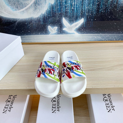 SLIDES SANDAL IN WHITE TPU MULTI-COLOR BLOTCHED STRAP
