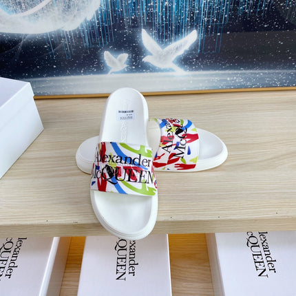 SLIDES SANDAL IN WHITE TPU MULTI-COLOR BLOTCHED STRAP