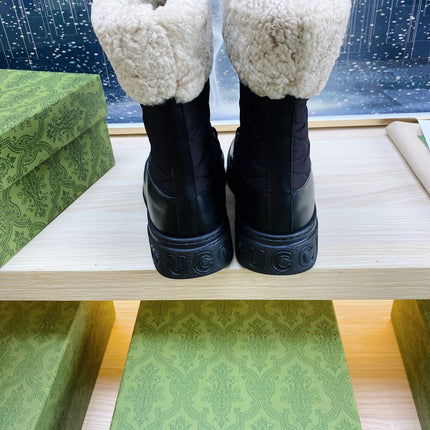 HORSEBIT ANKLE BOOTS WITH MERINO TRIM IN BLACK NYLON MIX CALFSKIN