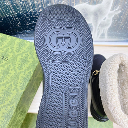 HORSEBIT ANKLE BOOTS WITH MERINO TRIM IN BLACK NYLON MIX CALFSKIN