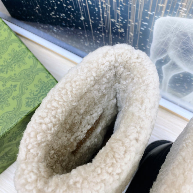 HORSEBIT ANKLE BOOTS WITH MERINO TRIM IN BLACK NYLON MIX CALFSKIN