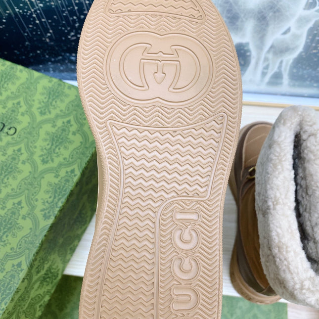 HORSEBIT ANKLE BOOTS WITH MERINO TRIM IN BROWN NYLON MIX CALFSKIN