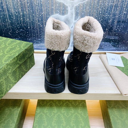 HORSEBIT ANKLE BOOTS WITH MERINO TRIM IN BLACK VELVET AND CALFSKIN