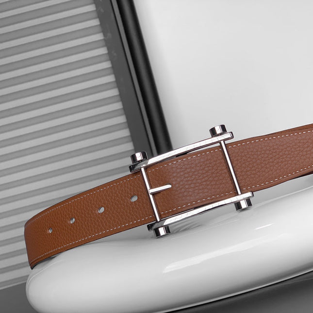 HM REVERSIBLE BLACK AND BRONZE BROWN LEATHER STRAP 32 MM SILVER HARDWARE