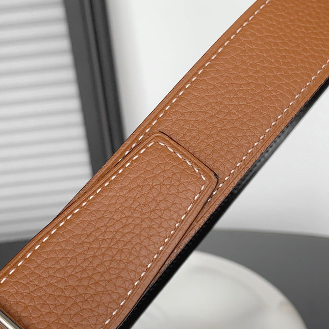 HM REVERSIBLE BLACK AND BRONZE BROWN LEATHER STRAP 32 MM SILVER HARDWARE