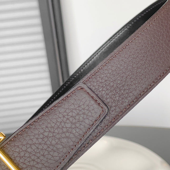 HM REVERSIBLE BLACK AND CHESTNUT BROWN LEATHER STRAP 32 MM GOLD HARDWARE