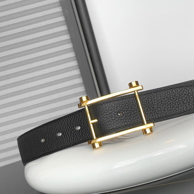 HM REVERSIBLE BLACK AND BLACK AND KHAKI BROWN LEATHER STRAP 32 MM GOLD HARDWARE