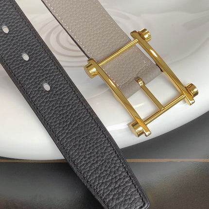 HM REVERSIBLE BLACK AND BLACK AND KHAKI BROWN LEATHER STRAP 32 MM GOLD HARDWARE