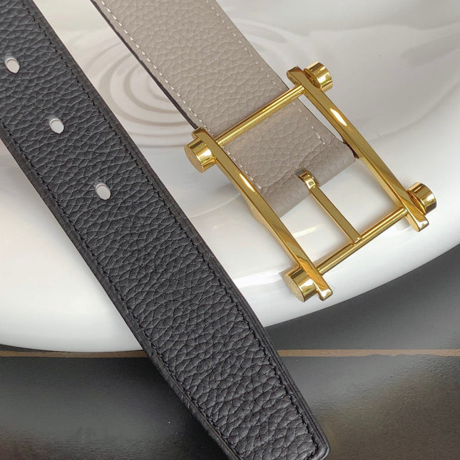 HM REVERSIBLE BLACK AND BLACK AND KHAKI BROWN LEATHER STRAP 32 MM GOLD HARDWARE