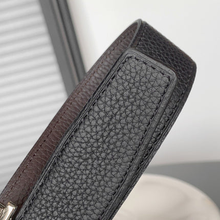 HM REVERSIBLE BLACK AND CHOCOLATE BROWN LEATHER STRAP 32 MM COPPER HARDWARE