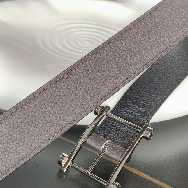 HM REVERSIBLE BLACK AND CHOCOLATE BROWN LEATHER STRAP 32 MM COPPER HARDWARE