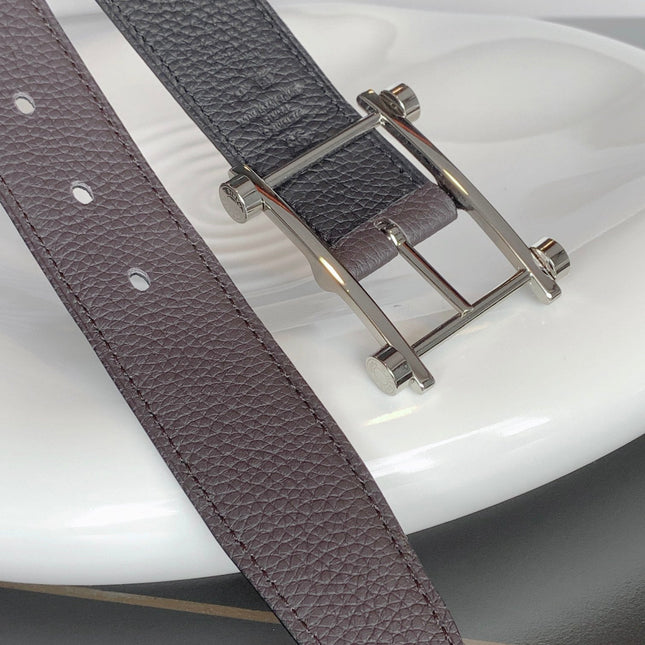 HM REVERSIBLE BLACK AND CHOCOLATE BROWN LEATHER STRAP 32 MM COPPER HARDWARE