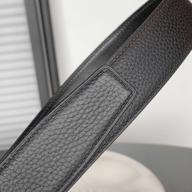 HM REVERSIBLE BLACK LEATHER STRAP 32 MM SILVER HARDWARE