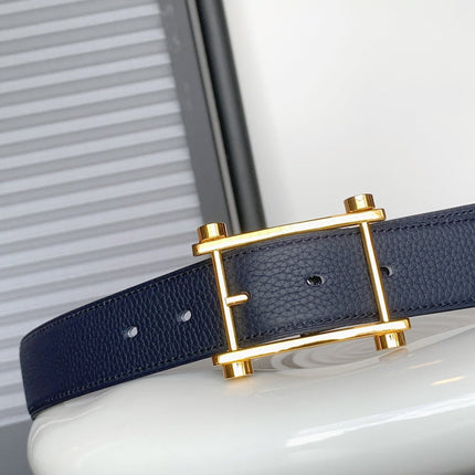 HM REVERSIBLE NAVY BLUE LEATHER STRAP 32 MM GOLD HARDWARE