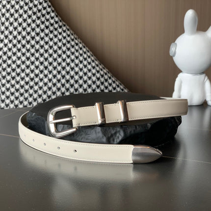 BELT 25MM MEDIUM WESTERN IN IVORY CALFSKIN SILVER GREY BUCKLE