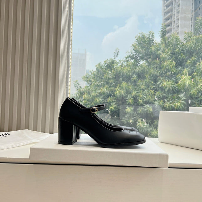 HIGH MARY JANE SHOES IN BLACK CALFSKIN